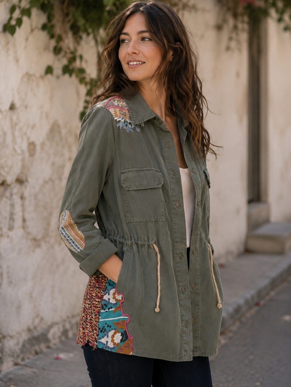 Buckle Gimmicks Boho Festival Embroidered Jacket Olive Size XS